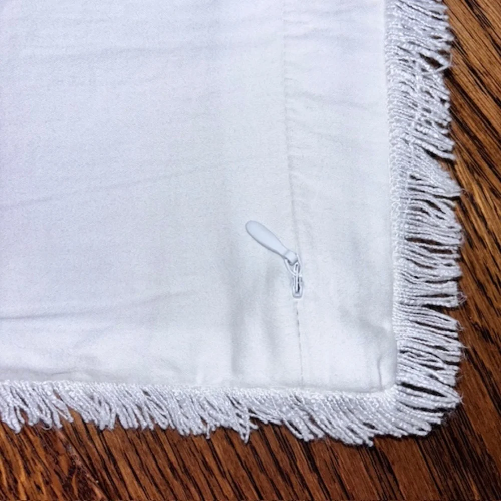 CASA LUNA White Fringed Pillow Shams Covers Full/Queen Size Set of Two
